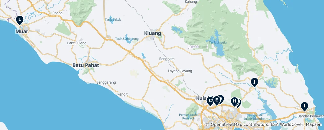 Térkép: Johor Bridges and Causeways