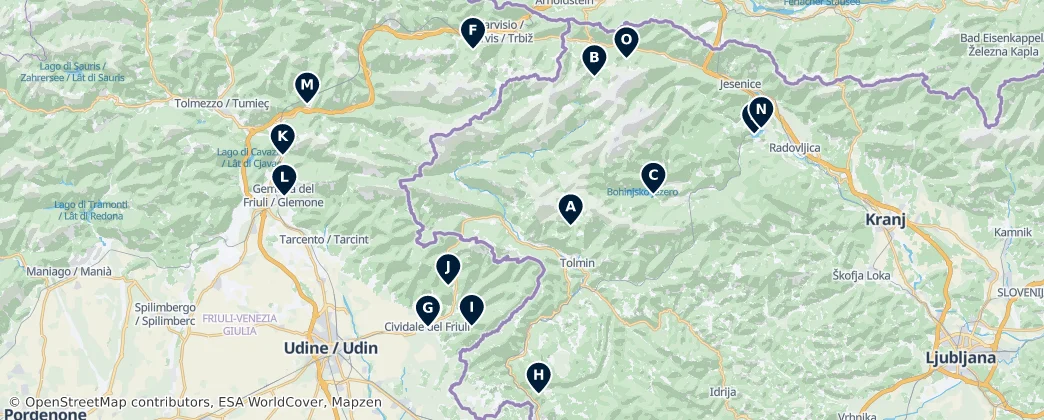 Map of Historic Churches of the Julian Alps