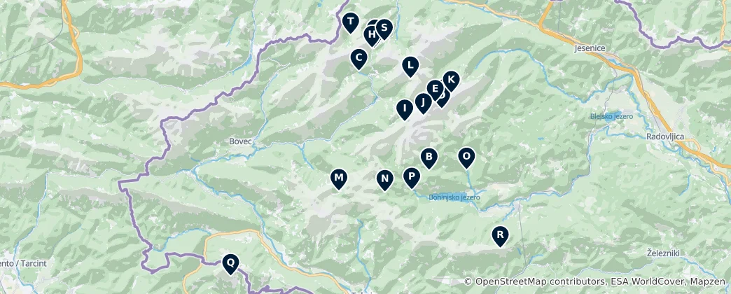 Mapa De Julian Alps Mountain Huts
