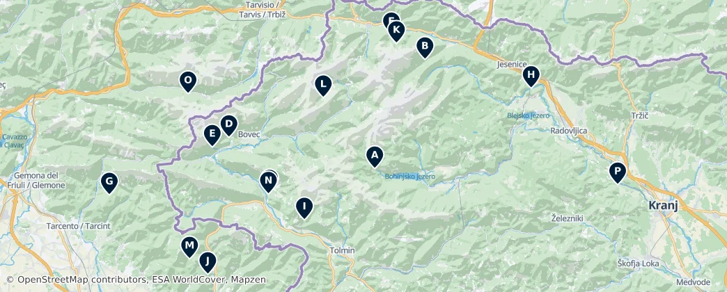 Map of Waterfalls & Caves of the Julian Alps
