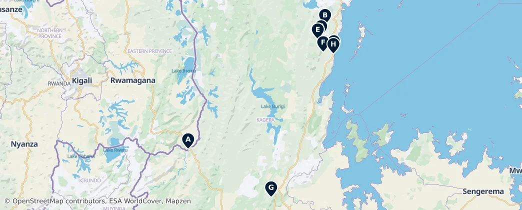 Kagera's Essential Waterfalls and Viewpoints — Mapa