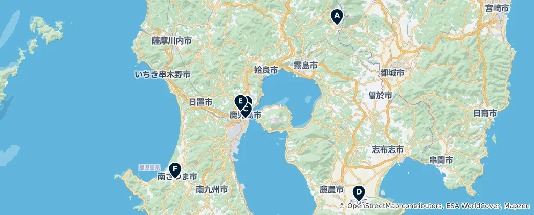 Mapa de Spiritual Sites of Kagoshima
