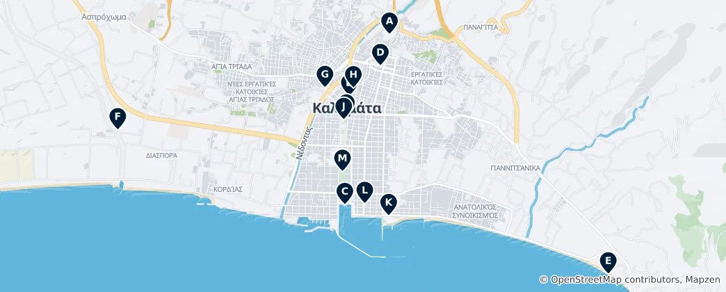Kaart van Kalamata Must-Sees