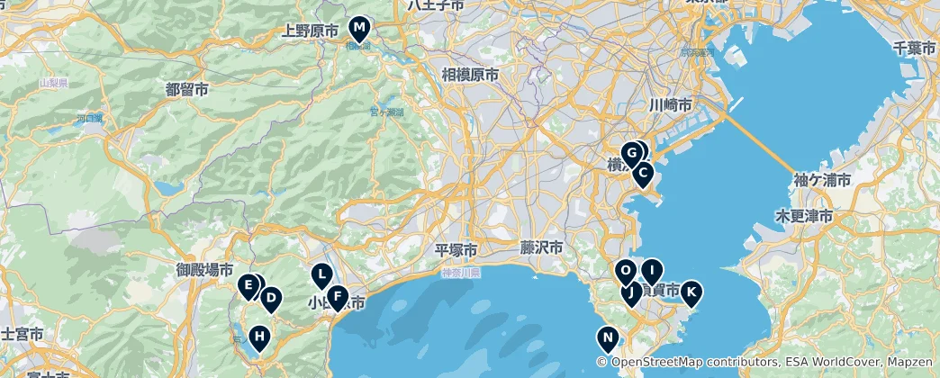 Mapa Best Parks & Gardens in Kanagawa