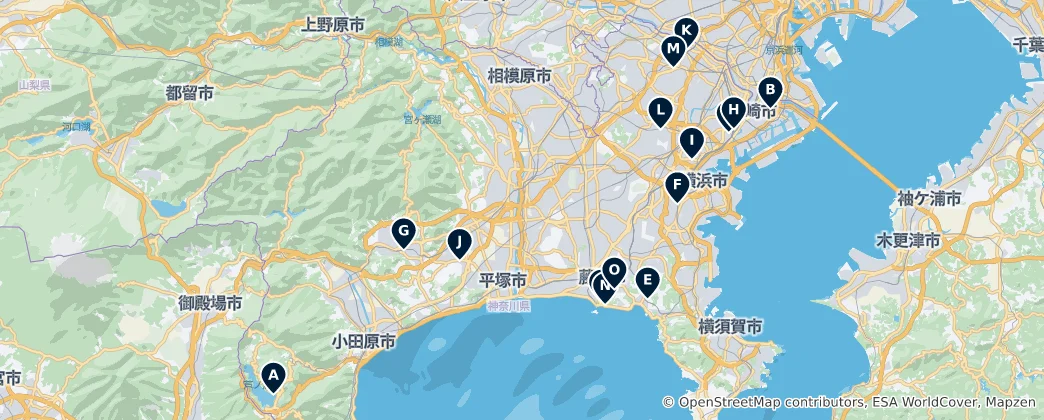 Carte de Religious Sites in Kanagawa