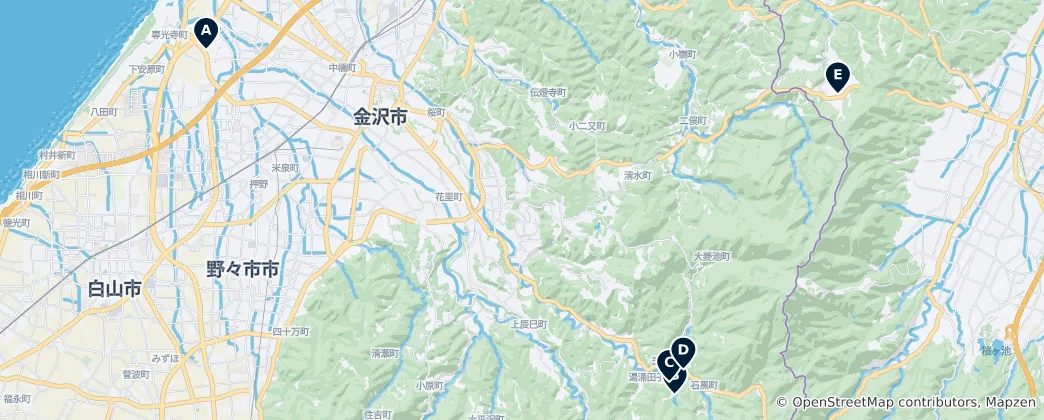 Mapa Kanazawa's Soothing Baths