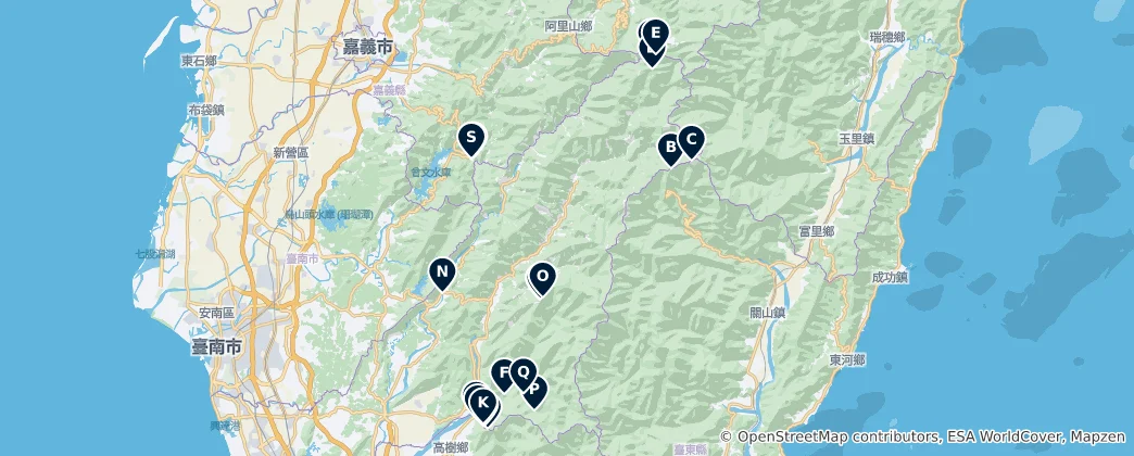 Map of Taiwan's Scenic Peaks and Viewpoints