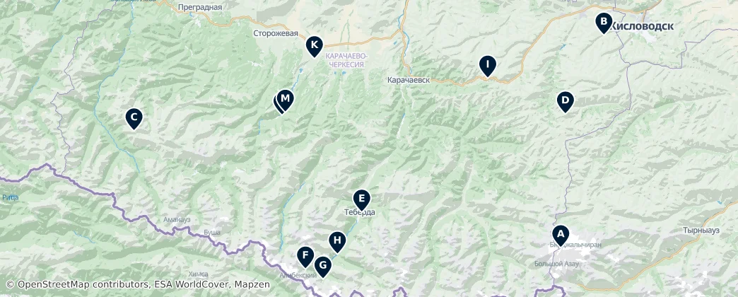 Map of Карачаево-Черкесия's Crown Jewels: Must-See Attractions