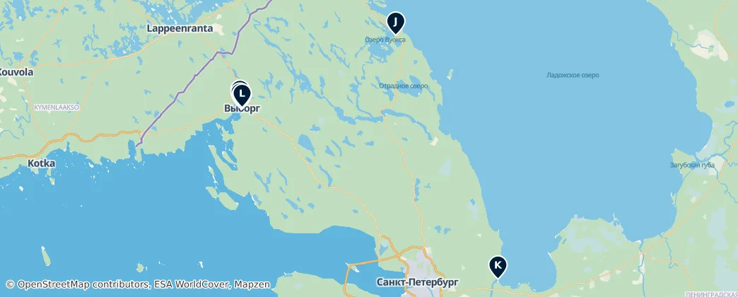 Kaart van Karelian Isthmus Must-Sees