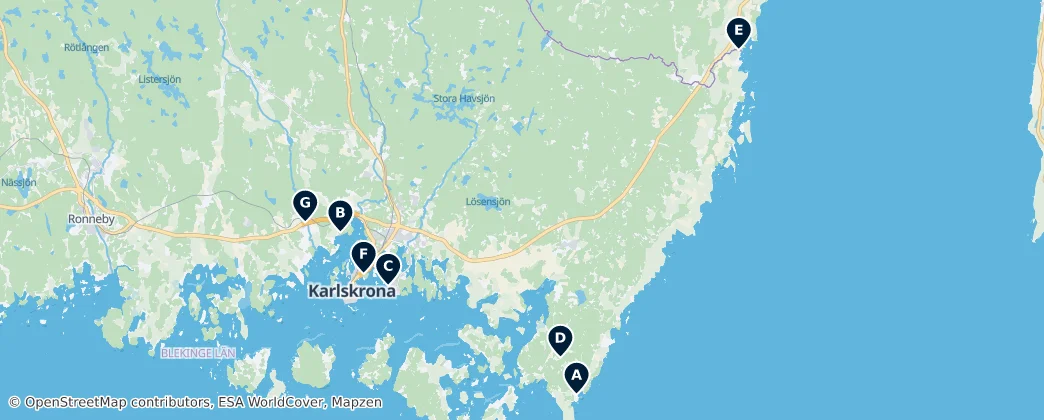 Kaart van Karlskrona kommun Must-Sees