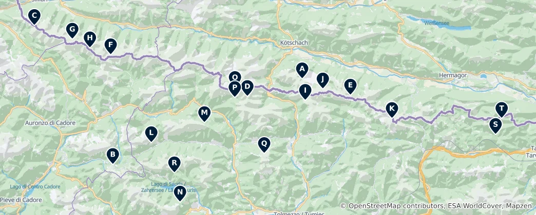 Map of Alpine Huts and Shelters
