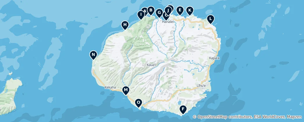 Mapa Kauai's Best Beaches