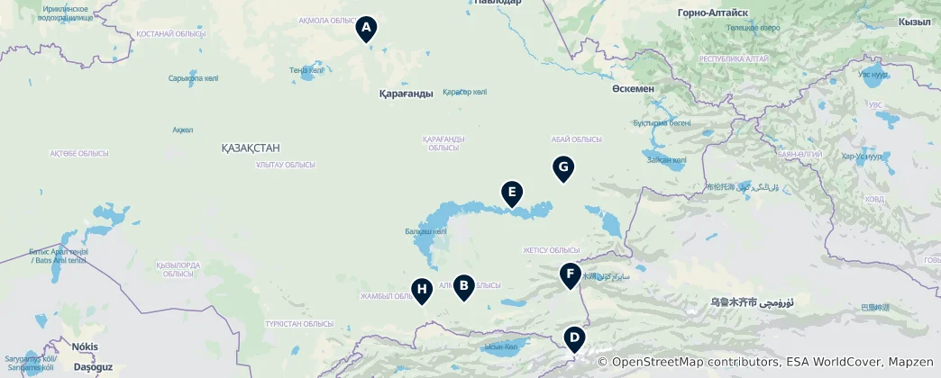 Mapa Absolutne Punkty Obowiązkowe w Kazachstanie