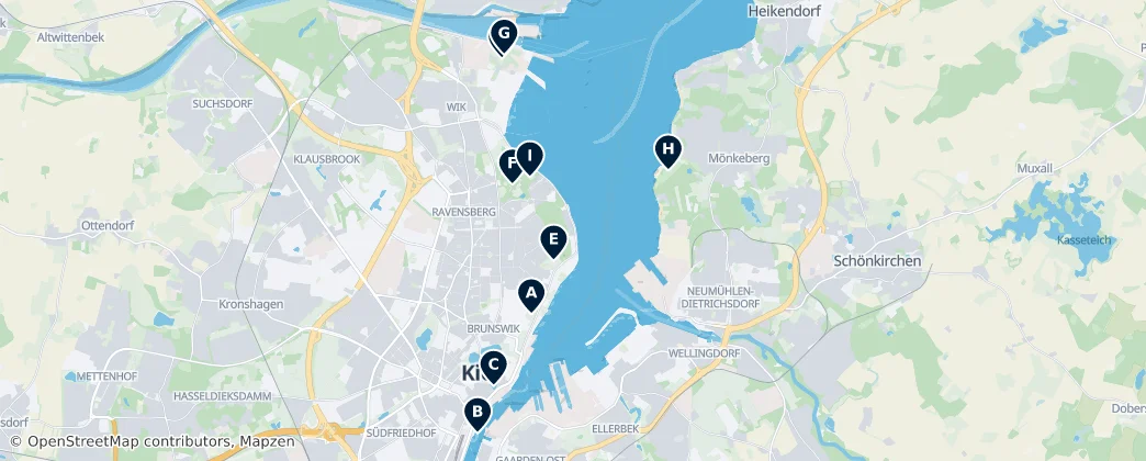 Mappa di Kiel's Parks & Scenic Spots