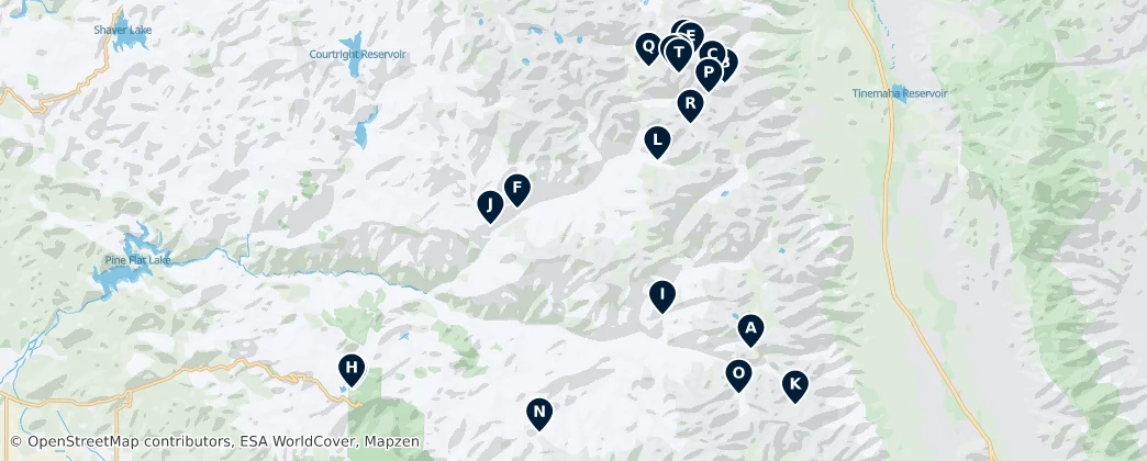 Mapa Kings Canyon Lakes and Waterfalls