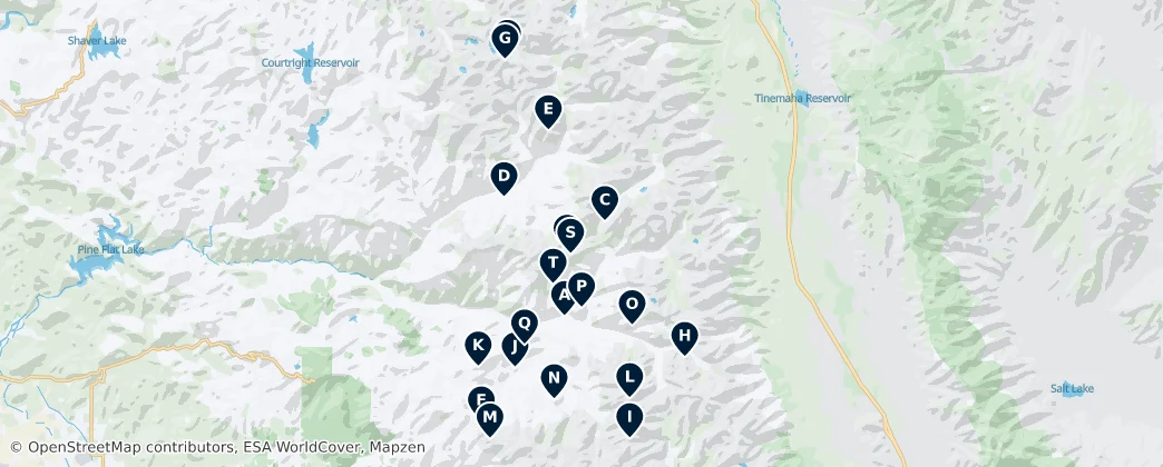 Kaart van Kings Canyon Peaks and Passes