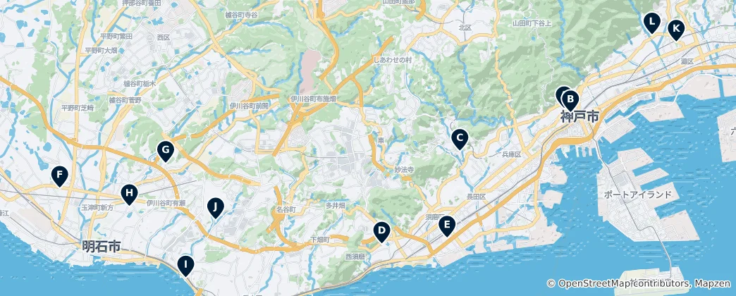 Mappa di Kobe's Sacred Sites