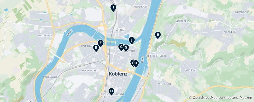 Mapa Historic Sites in Koblenz