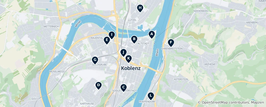 Karte von Religious Sites in Koblenz
