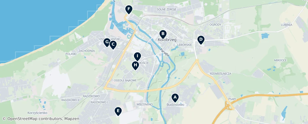 Religious Sites in Kołobrzeg — Karte
