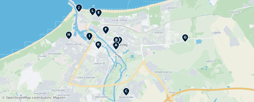 Top Attractions in Kołobrzeg — Karte