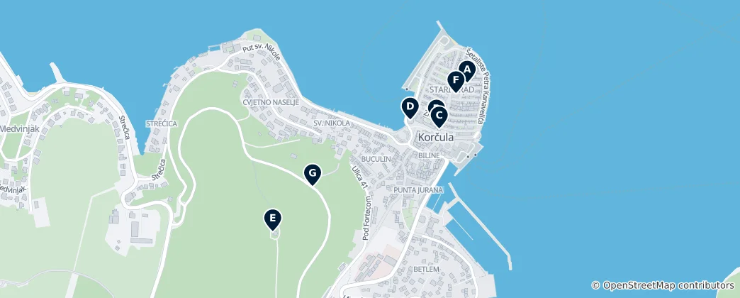 Map of Korčula: Essential Landmarks and Historic Charm