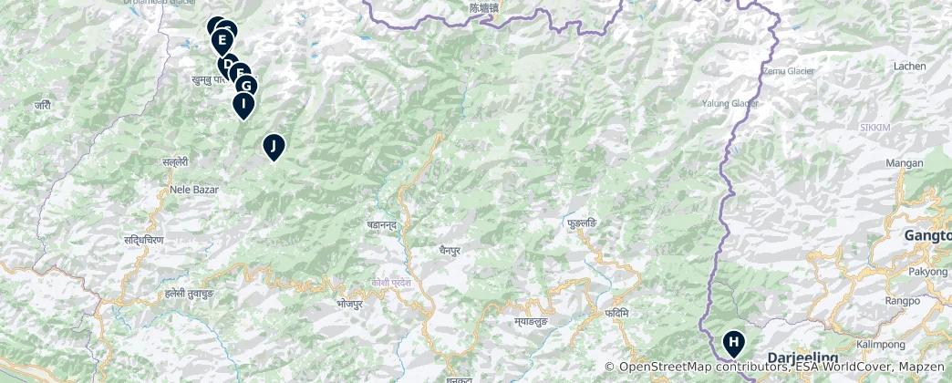 Karte von Himalayan Alpine Huts