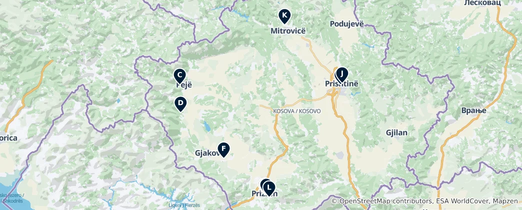 Mappa di Kosovo's Heritage Sites
