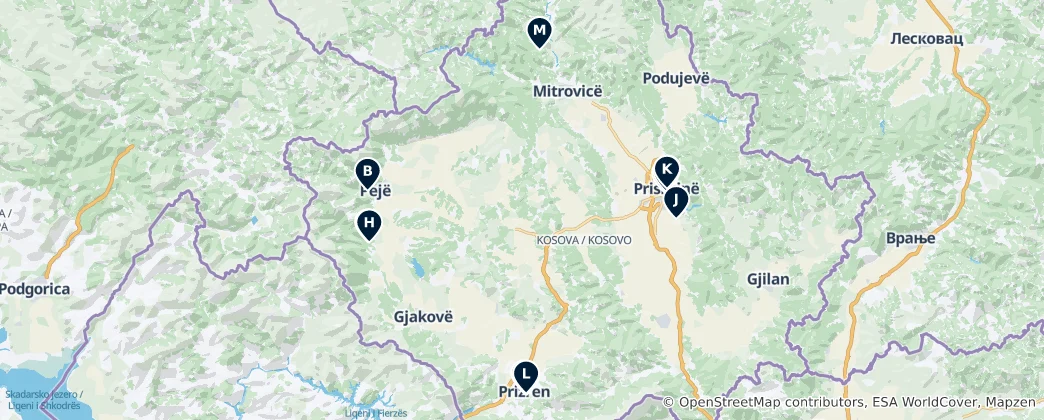 Kaart van Kosovo's Religious Heritage