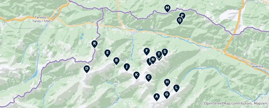 Map of Slovenian Mountain Peaks