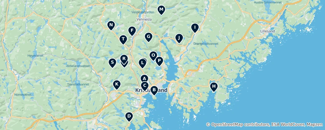 Map of Kristiansand Nature Escapes