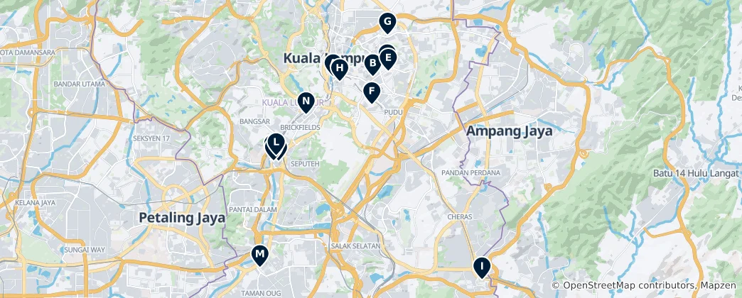 Map of Kuala Lumpur Shopping Highlights