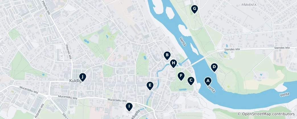Mapa Kuldīga Unmissables