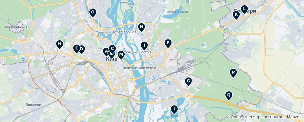Mappa di Kyiv's Parks and Squares