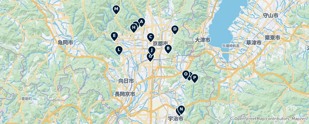 Mapa Kyoto UNESCO Heritage Sites
