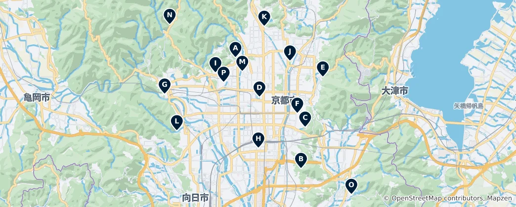 Mapa Kyoto's Temples and Shrines