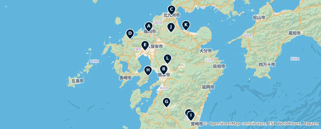 Mapa Kyushu Castles