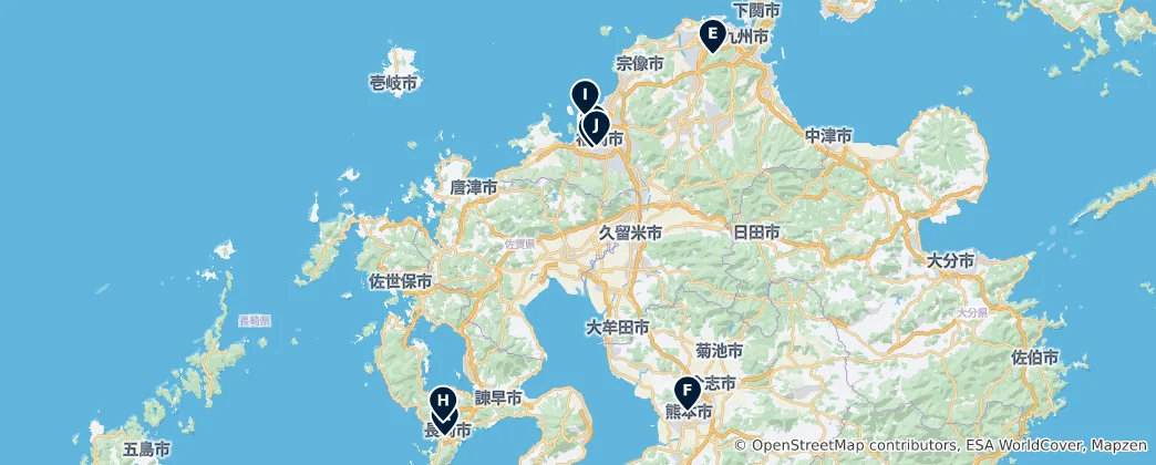Map of Kyushu Parks and Gardens