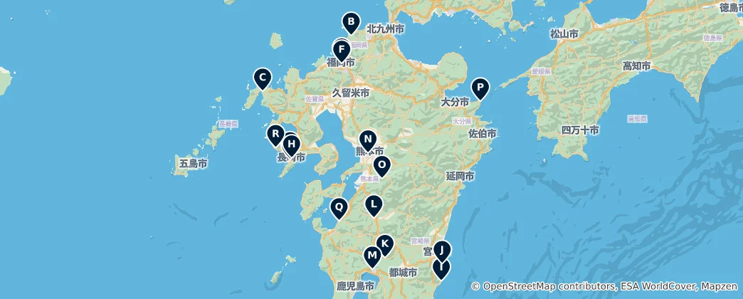 Map of Kyushu's Sacred Sites