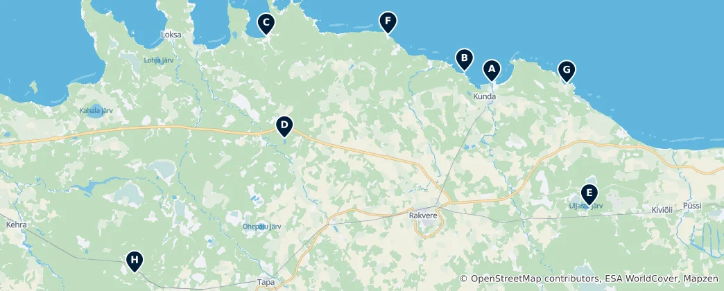 Mapa Sandy Beaches and Coastal Spots