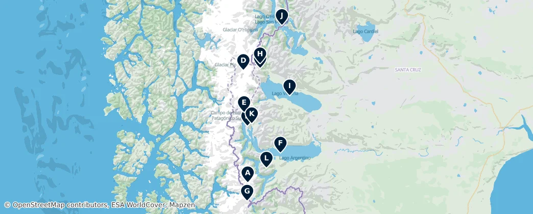 Map of Glaciers and Lakes of Patagonia