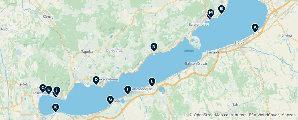 Mapa Lake Balaton Resorts & Campsites