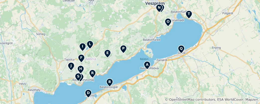 Mapa De Lake Balaton Viewpoints