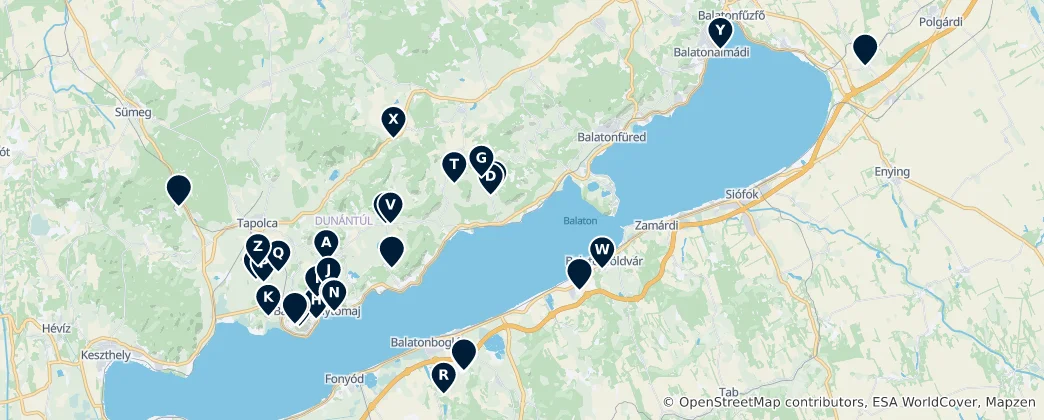 Mapa Lake Balaton Wineries