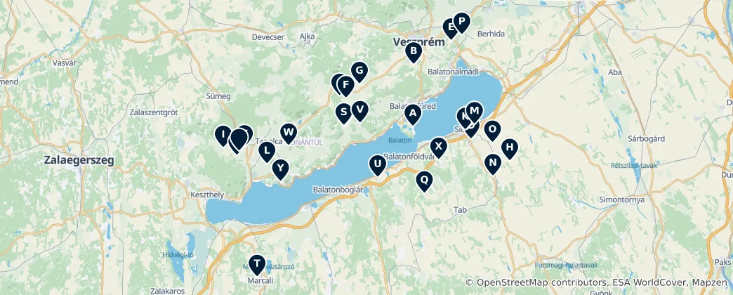 Map of Lake Balaton's Sacred Sites