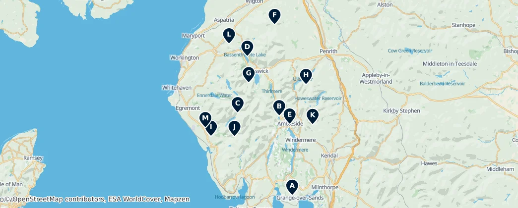 Mapa Historic Churches of the Lake District