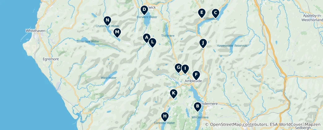 Map of Lakes and Waterfalls