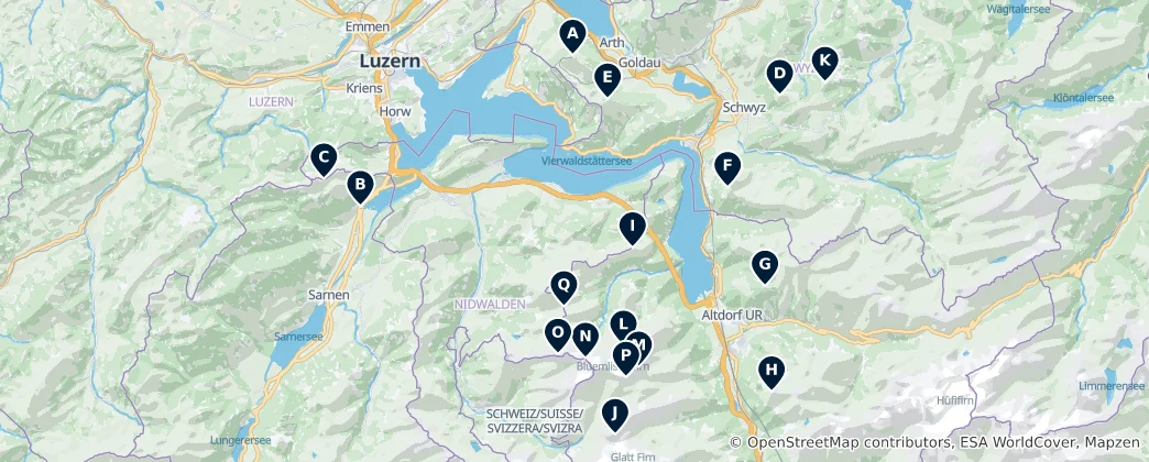 Map of Swiss Mountain Peaks & Saddles