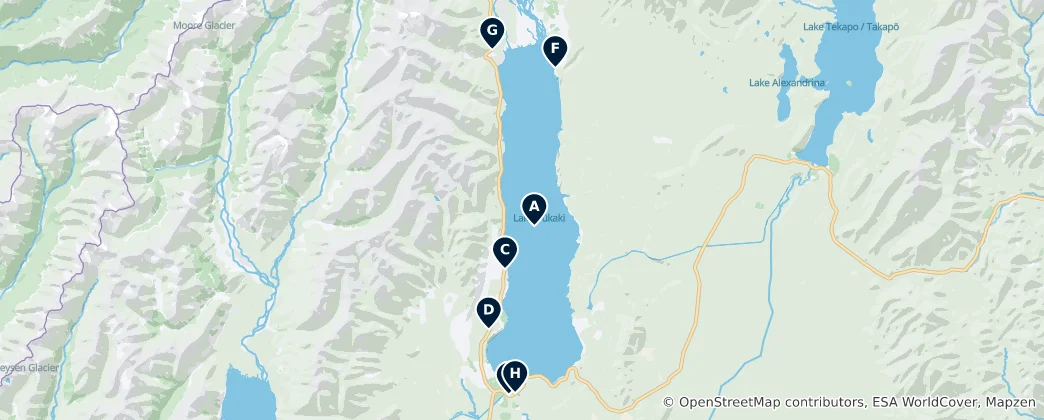 Mapa Lake Pūkaki Essentials