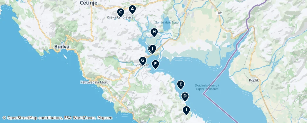 Mapa Lake Skadar National Park Essentials